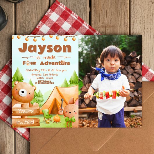 Invitation Made Four Adventure - Camping avec photo