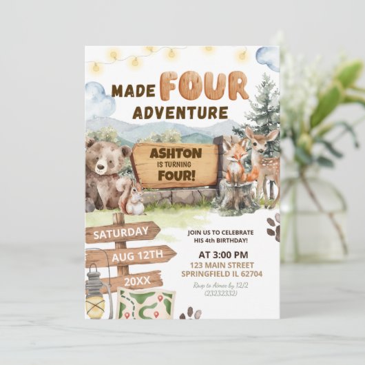 Invitation Made Four Adventure Camping Grounds Birthday (Debout devant)
