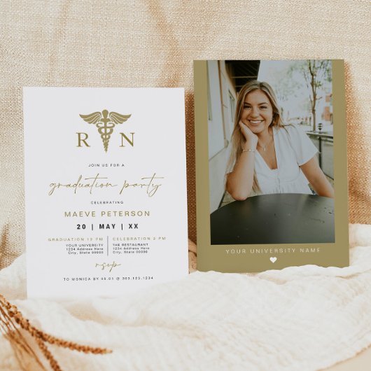 Invitation MAEVE Yellow Gold Médicale RN Nurse Graduation