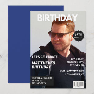 Invitation Magazine Bleu marine Photo Drôle 69e anniversaire