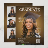 Invitation Magazine Cover Graduation Cap Gown Gold (Devant / Derrière)