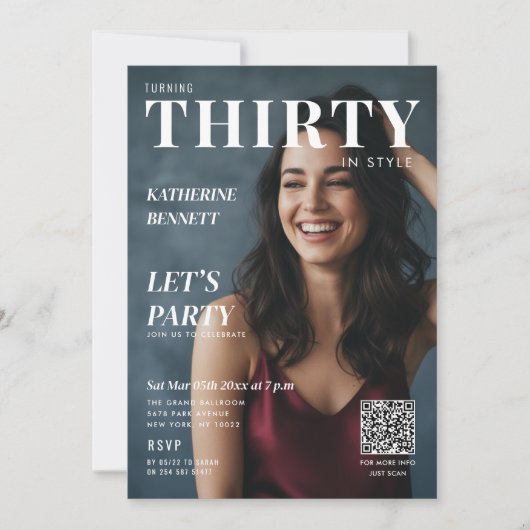 Invitation Magazine Cover Photo 30th Birthday Party QR Code (Devant)