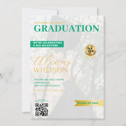 Invitation magazine de code qr vert et or (Devant)