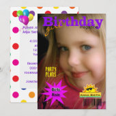 Invitation Magazine de fête d'anniversaire pour filles (Devant / Derrière)