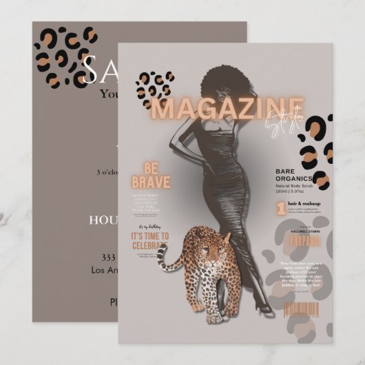 Invitation magazine de mode diva pour enterrement de vie de j (Devant / Derrière)