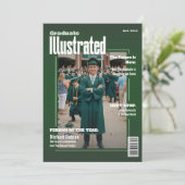 Invitation Magazine Four Photo Green Graduation Announcement (Debout devant)