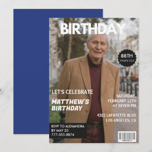 Invitation Magazine Hommes Bleu marine Photo 88e anniversaire
