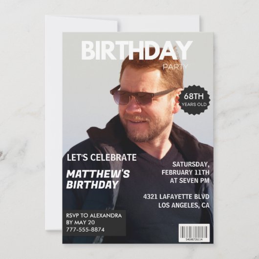 Invitation Magazine Marine bleu Photo Funny 68e anniversaire (Devant)