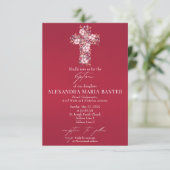 Invitation Magenta Aquarelle Florale Sainte Croix Fille Baptê (Debout devant)