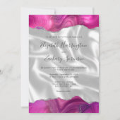 Invitation Magenta Argent Agate Mariage de soie blanche (Devant)