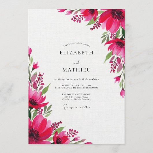 Invitation Magenta Artistic Bloom Wedding (Devant)