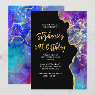 Invitation Magenta Bleu Royal Opale de Feu Or 50e Anniversair