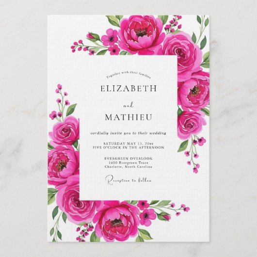 Invitation Magenta Bloom Flourish Wedding (Devant)