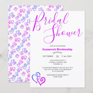 Invitation Magenta Blue Linked Hearts Fête des mariées Modèle