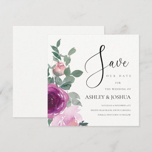 Invitation Magenta Blush Pink Floral Over Ivory Save The Date (Devant / Derrière)