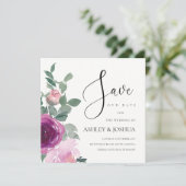 Invitation Magenta Blush Pink Floral Over Ivory Save The Date (Debout devant)