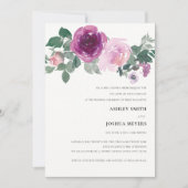 Invitation Magenta Blush Watercolor Floral Ivory Wedding (Devant)
