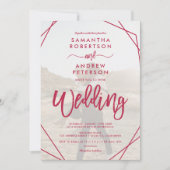 Invitation Magenta boho cadre simple script photo mariage (Devant)