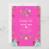 Invitation Magenta & Champagne Floral Mexican Fiesta Wedding (Devant)