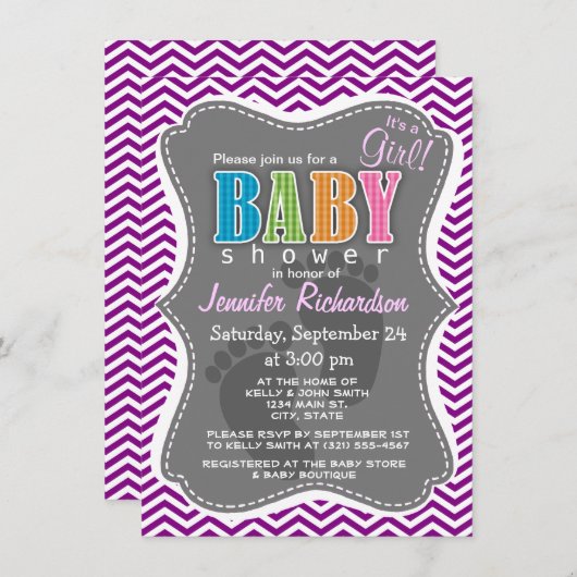 Invitation Magenta Chevron foncé (Devant / Derrière)