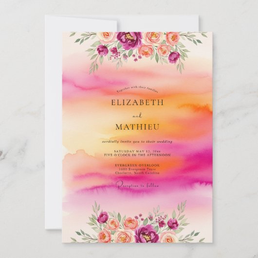 Invitation Magenta Dazzling Tropical Sunset Wedding (Devant)