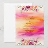 Invitation Magenta Dazzling Tropical Sunset Wedding (Devant / Derrière)