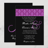 Invitation Magenta et Black Mariage damassé (Devant / Derrière)