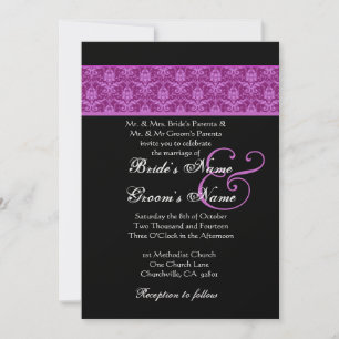 Invitation Magenta et Black Mariage damassé