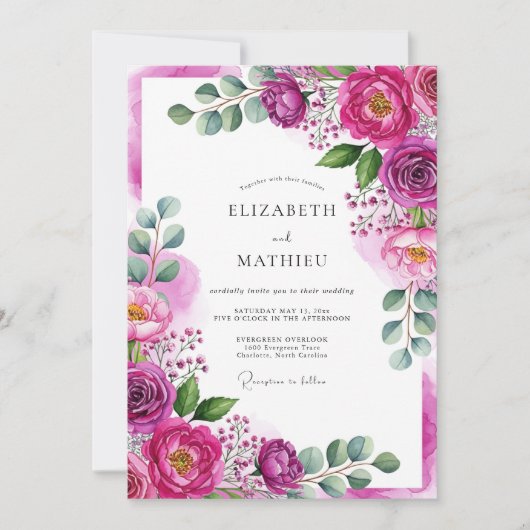 Invitation Magenta Ethereal Bloom Wedding (Devant)