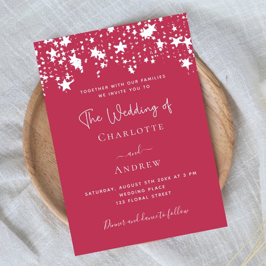 Invitation Magenta étoiles mariage de luxe