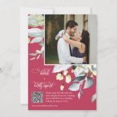 Invitation Magenta Eucalyptus Feuille Mariage QR Code Photo (Dos)