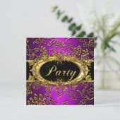 Invitation Magenta fête d'anniversaire Damask Purple Pink Gol (Debout devant)