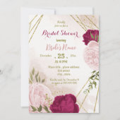 Invitation magenta fleurs roses vert feuille douche nuptiale (Devant)