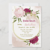 Invitation magenta fleurs roses vert feuille douche nuptiale (Devant)