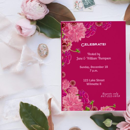 Invitation Magenta floral