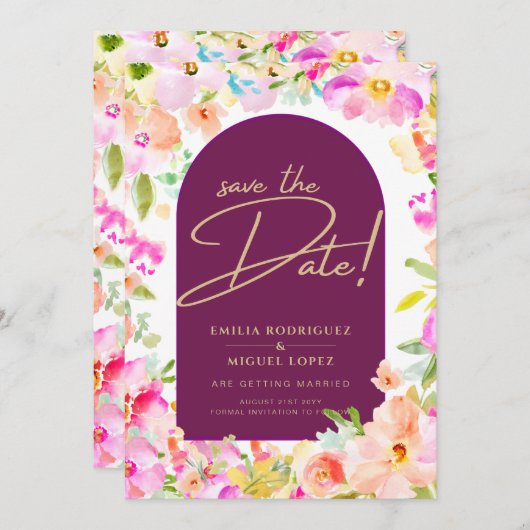 Invitation Magenta Floral Mariage (Devant / Derrière)