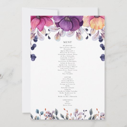 Invitation Magenta Floral Menu (Devant)