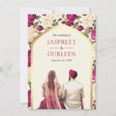 Invitation Magenta Floral Punjabi Anand Karaj Sikh Mariage (Devant)