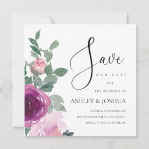 Invitation Magenta Floral Rose Sur Blanc Enregistrer La Date