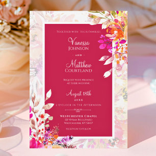 Invitation Magenta Fuchsia Vibrant Fleurs Aquarelles Mariage