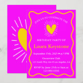 Invitation Magenta & Gold Luxueux Anniversaire Rétro (Devant / Derrière)