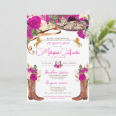 Invitation Magenta Hot rose Roses Fancy Charro Quinceanera (Debout devant)