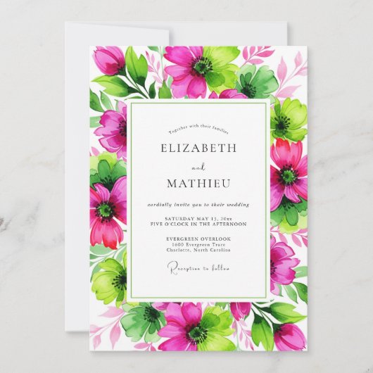 Invitation Magenta Lime Vivid Botanical Wedding (Devant)