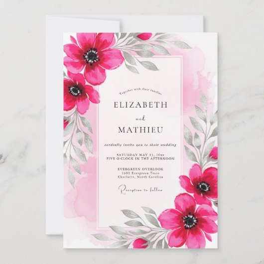 Invitation Magenta Luminous Botanical Wedding (Devant)