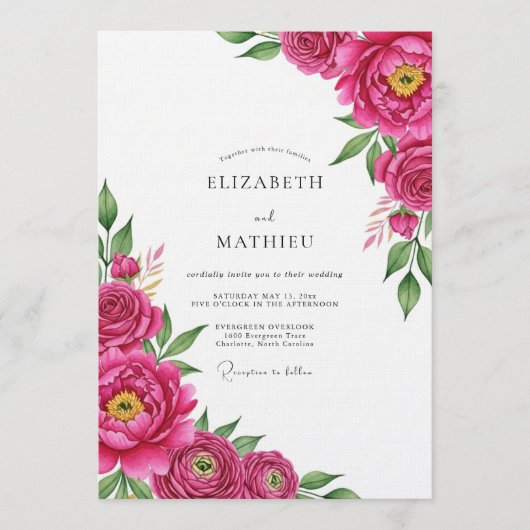 Invitation Magenta Lush Painterly Bloom Wedding (Devant)