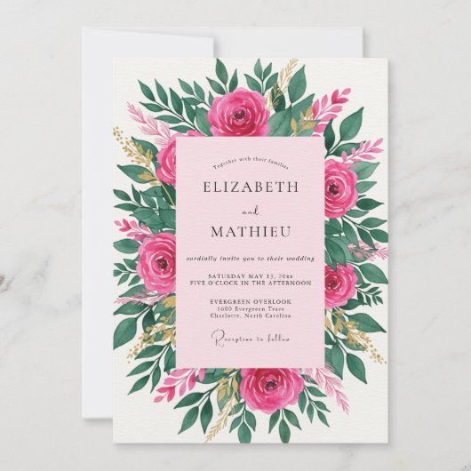 Invitation Magenta Mesmerizing Spring Floral Wedding (Devant)