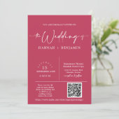 Invitation Magenta Minimal Script Mariage Arc QR Code photo (Debout devant)