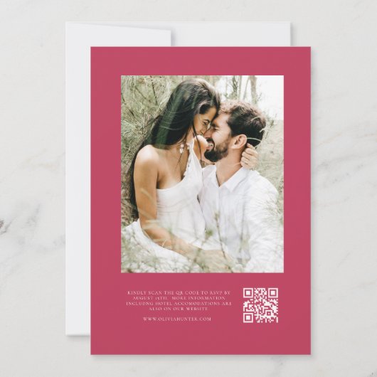 Invitation Magenta Minimalist QR Code Mariage photo (Dos)