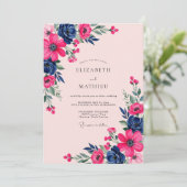 Invitation Magenta Navy Botanical Spring Wedding (Debout devant)