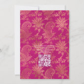 Invitation Magenta Navy et or Floral Mariage QR Code Rsvp (Dos)